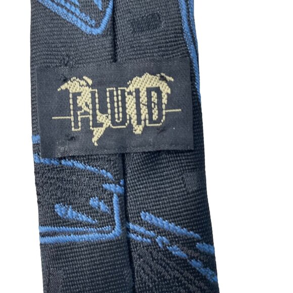90 s Mens Dress Slim Necktie Fluid Abstract Pattern Black Blue 58 in u - Picture 4 of 5